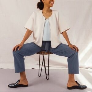 ADAY Beige Scuba Stretch Waste Not Collarless 3/4 Sleeve Jacket Sz L